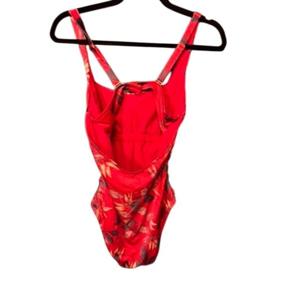 Athleta Aqualuxe Paradaiso Leaf Print One Piece Swimsuit Radiant Red Sz M - Picture 3 of 3